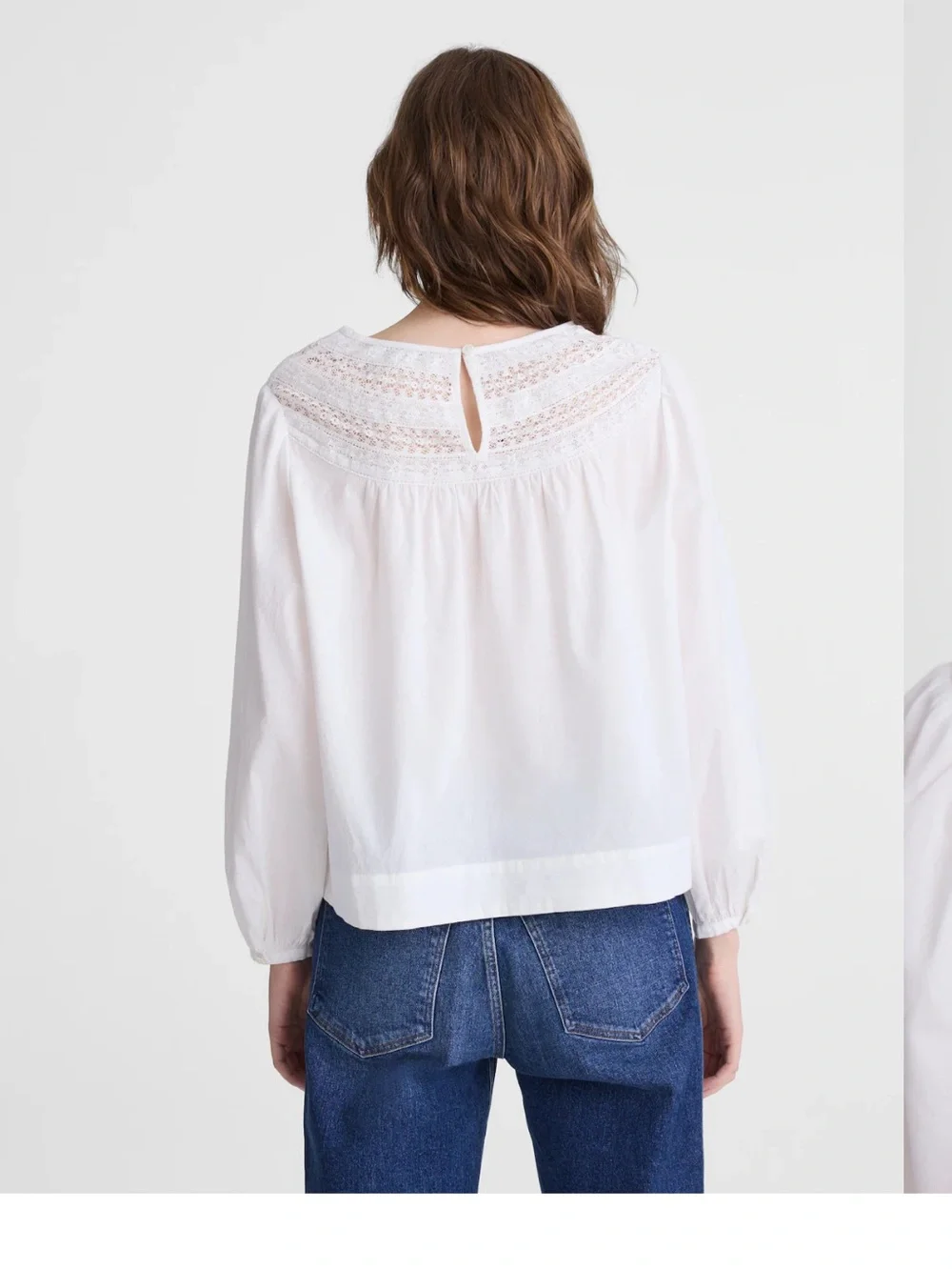 NWT Madewell Lace Inset Blouse Peasant Sleeves 100% Cotton Size Small